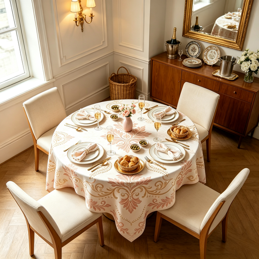 Pink Damask Floral Embroidery Tablecloth