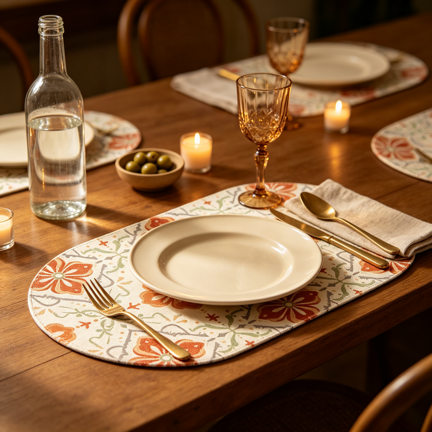 Oval Terracotta Floral Tile Print Placemat