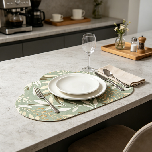 Cloud Shape Sage Green Leaf Print Placemat